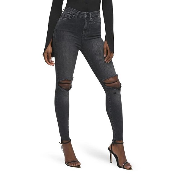 NWT Good American PLUS SZ 24 Good Waist High Waist Step Hem Black Stretch Jeans - Picture 1 of 13